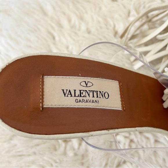 Valentino C-Rockee White Leather Illusion Fringe Ankle Wrap Heels Size EU 38.5 - Picture 12 of 15